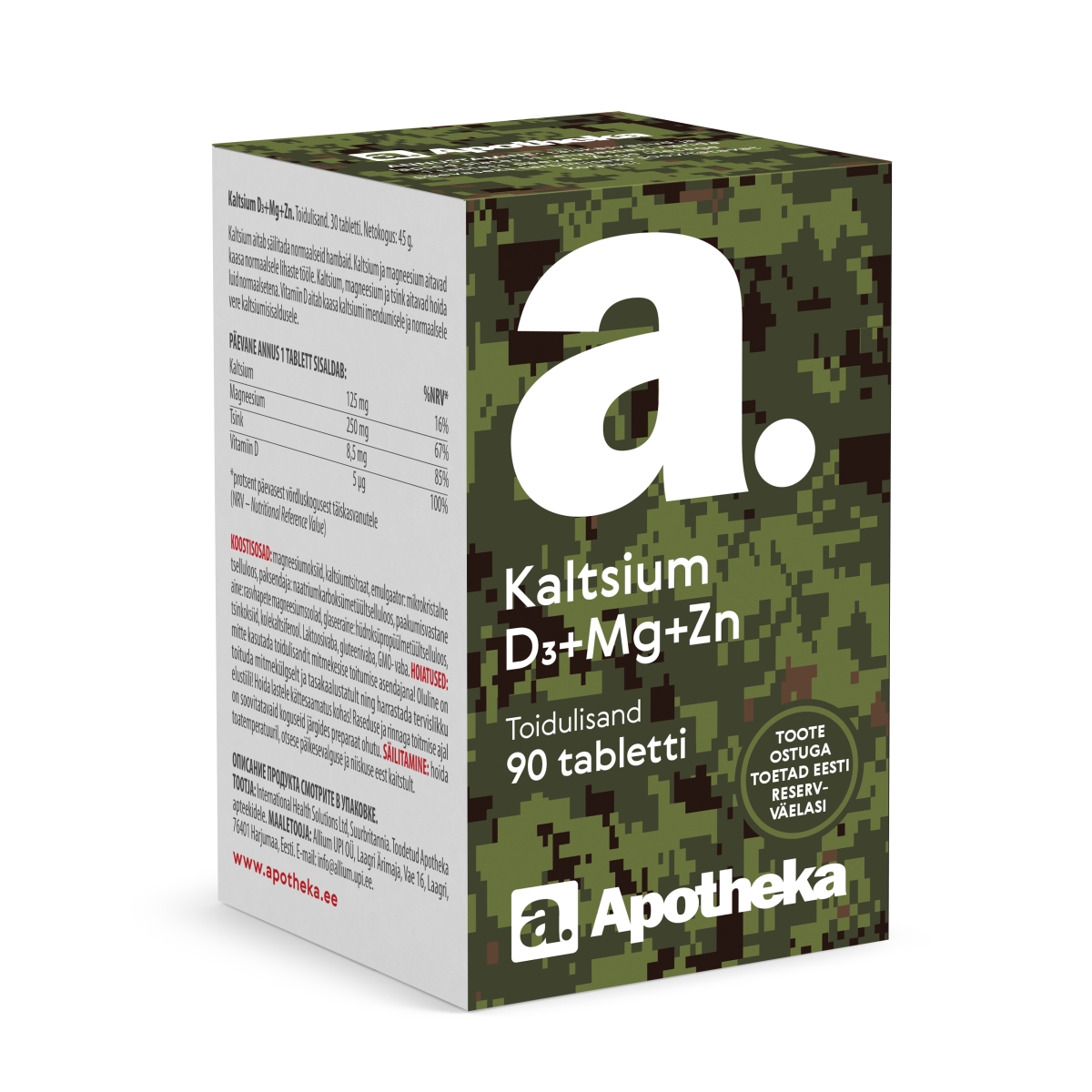 A. KALTSIUM+D3+MG+ZN TABLETID N90