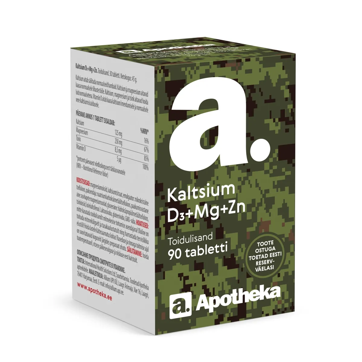 A. KALTSIUM+D3+MG+ZN TABLETID N90 - Tootepilt