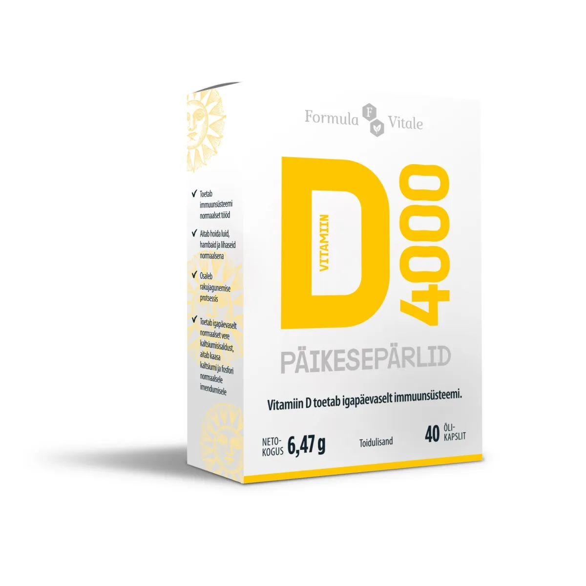 FORMULA VITALE D-VIT PÄIKESEPÄRLID 4000IU N40 - Tootepilt