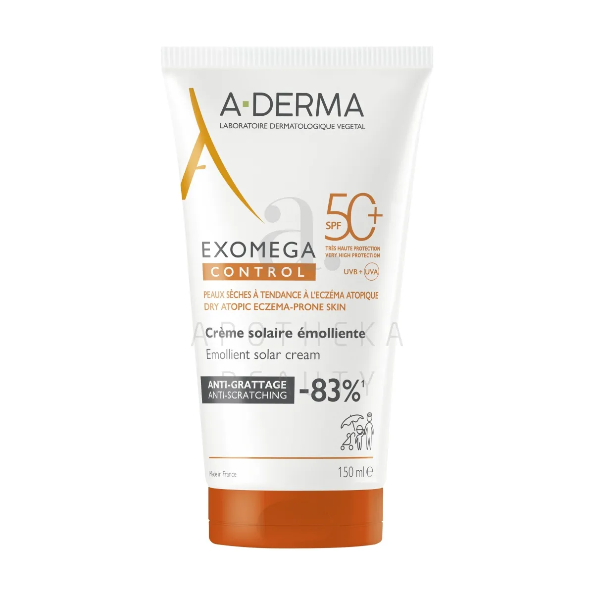 A-DERMA EXOMEGA EMOLLIENT PÄIKESEKAITSEKREEM 150ML - Tootepilt