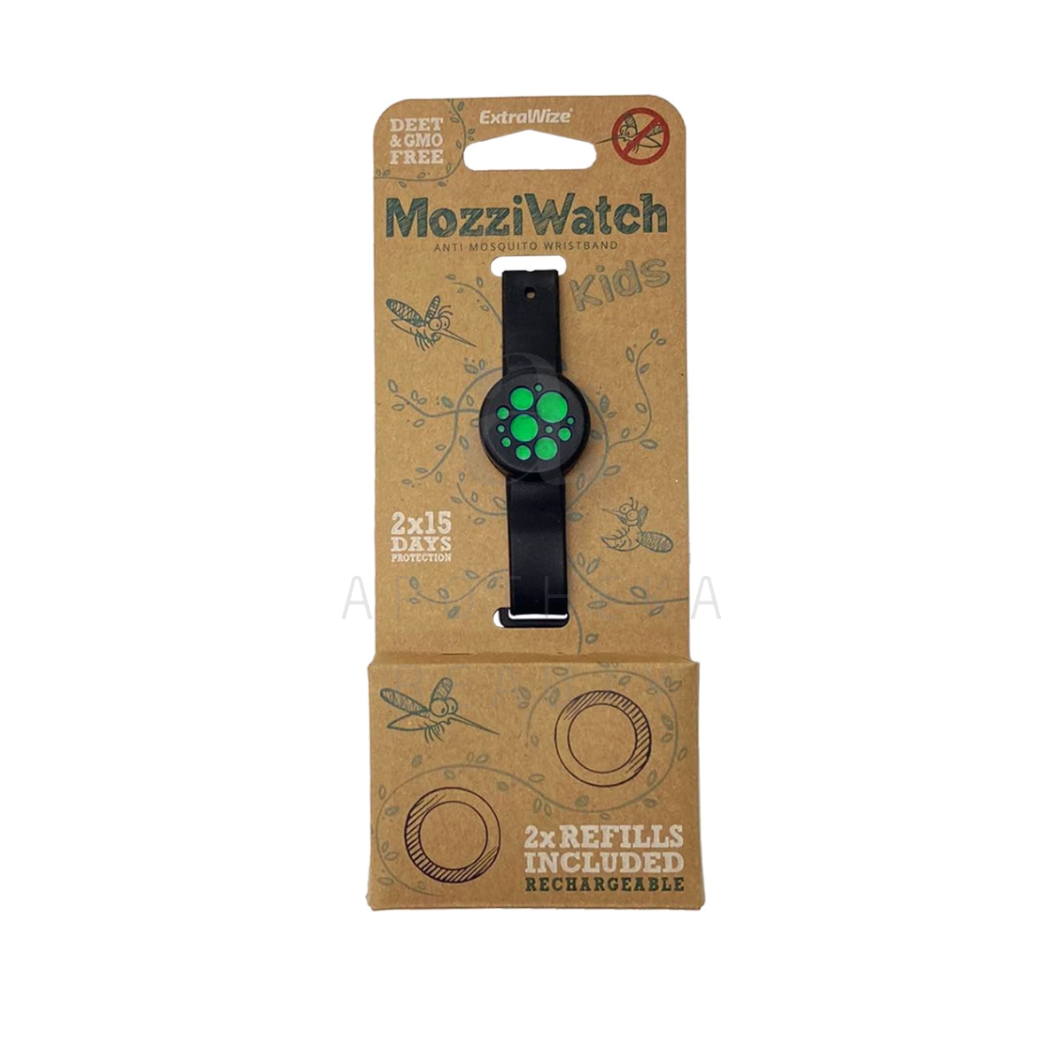 MOZZIWATCH SÄÄSETÕRJE KÄEPAEL LASTELE ROHELINE + 2 TÄITETABLETTI - Tootepilt