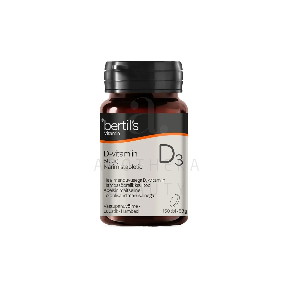 BERTILS VITAMIN D3 NÄRIMISTABLETID 50 MCG N150 TOIDULISAND - Tootepilt
