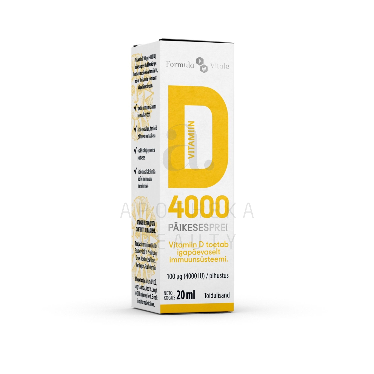 FORMULA VITALE D-VIT PÄIKESESPREI 4000IU 20ML - Tootepilt