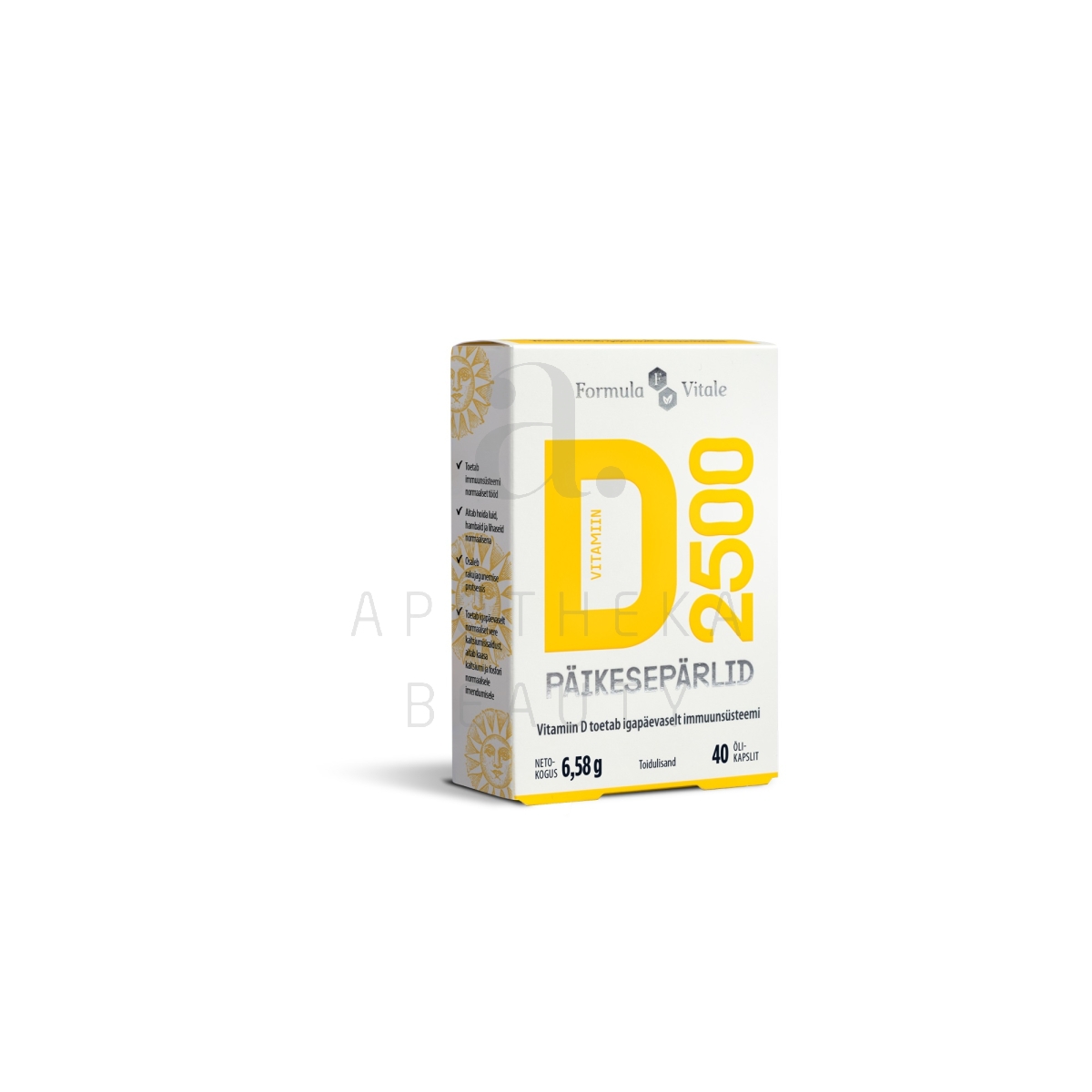 FORMULA VITALE D-VIT PÄIKESEPÄRLID 2500IU N40 - Tootepilt