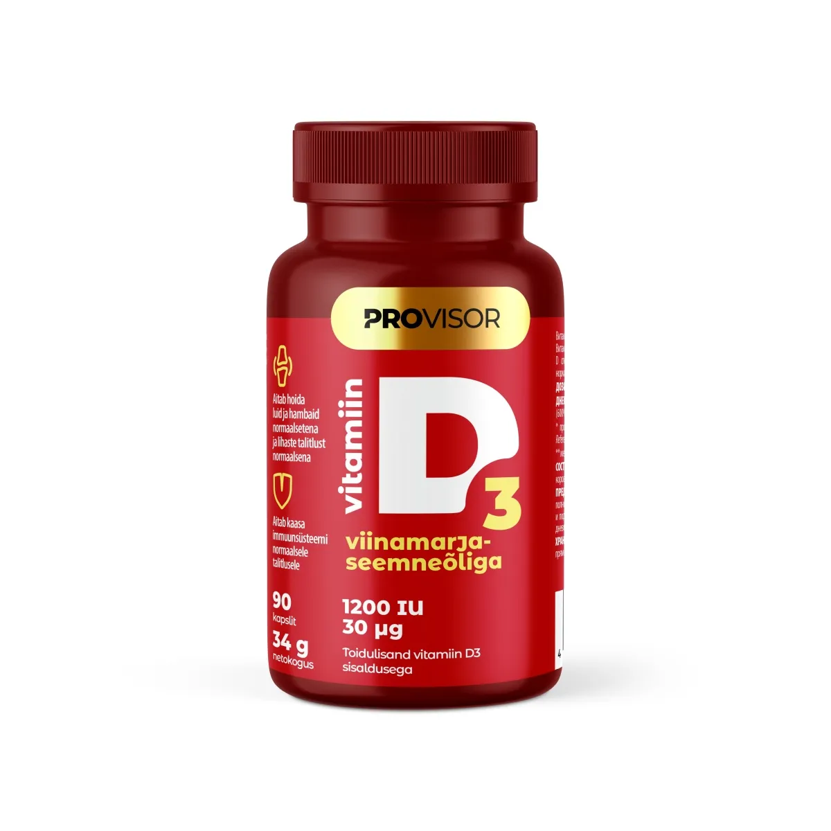 PROVISOR VITAMIIN D3 KAPSLID 1200IU N90 VIINAMARJASEEMNEÕLIGA - Tootepilt