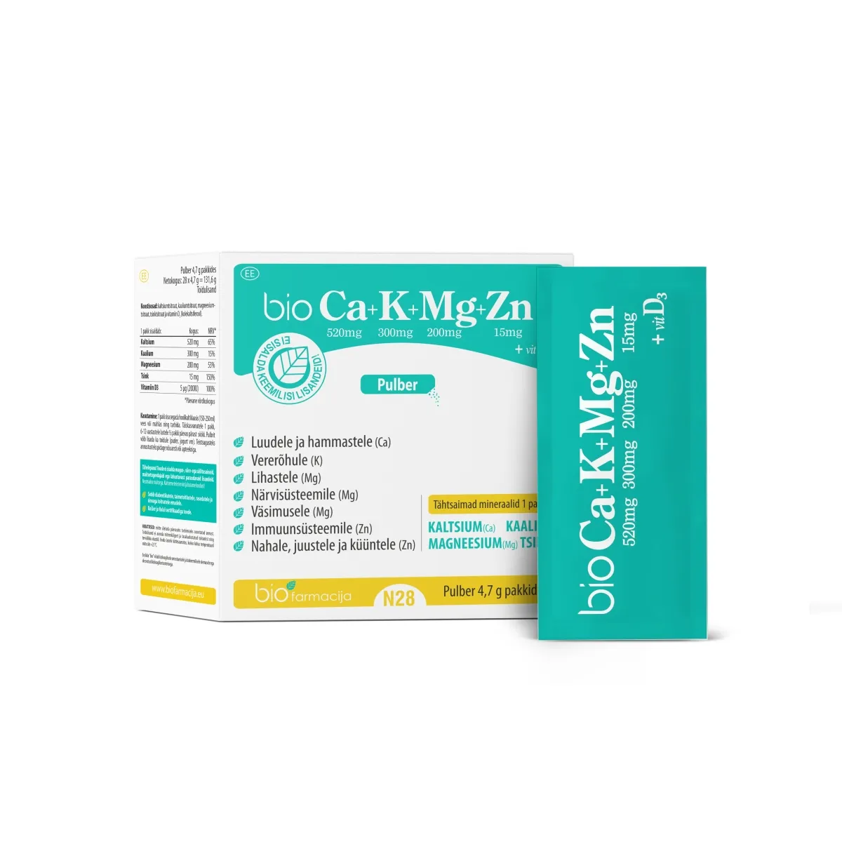 BIO CA+K+MG+ZN+VITAMIIN D3 PULBER N28 - Tootepilt
