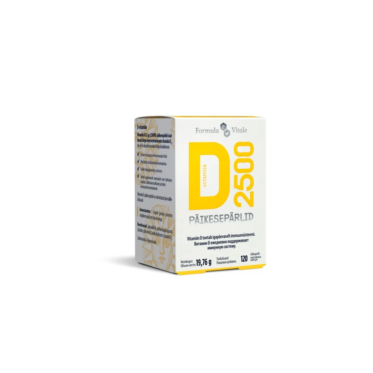FORMULA VITALE D-VIT PÄIKESEPÄRLID 2500IU N120 - Tootepilt