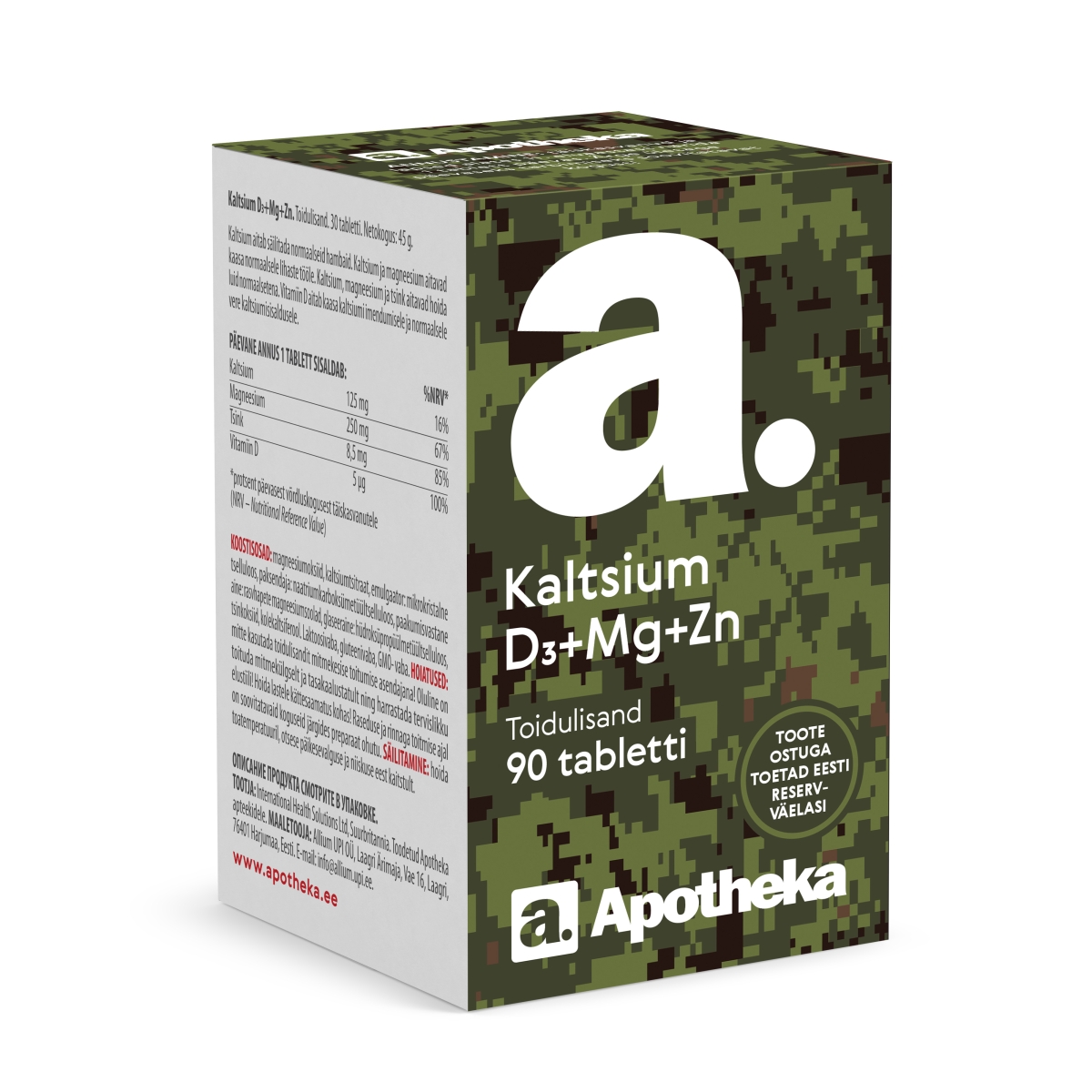 A. KALTSIUM+D3+MG+ZN TABLETID N90 - Tootepilt