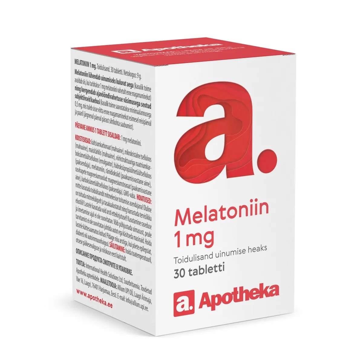 A. MELATONIIN TABLETID 1MG TBL  N30 - Tootepilt