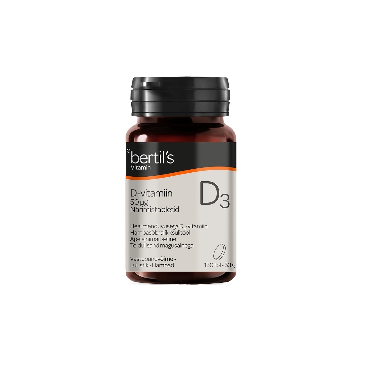 BERTILS VITAMIN D3 NÄRIMISTABLETID 50 MCG N150 TOIDULISAND - Tootepilt