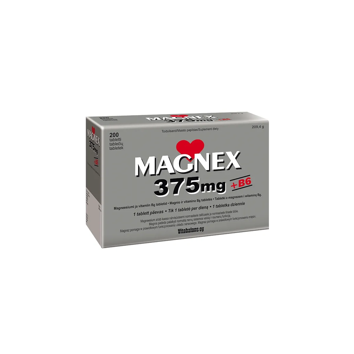 MAGNEX + VITAMIIN B6 TBL 375/2,2MG N200 - Tootepilt