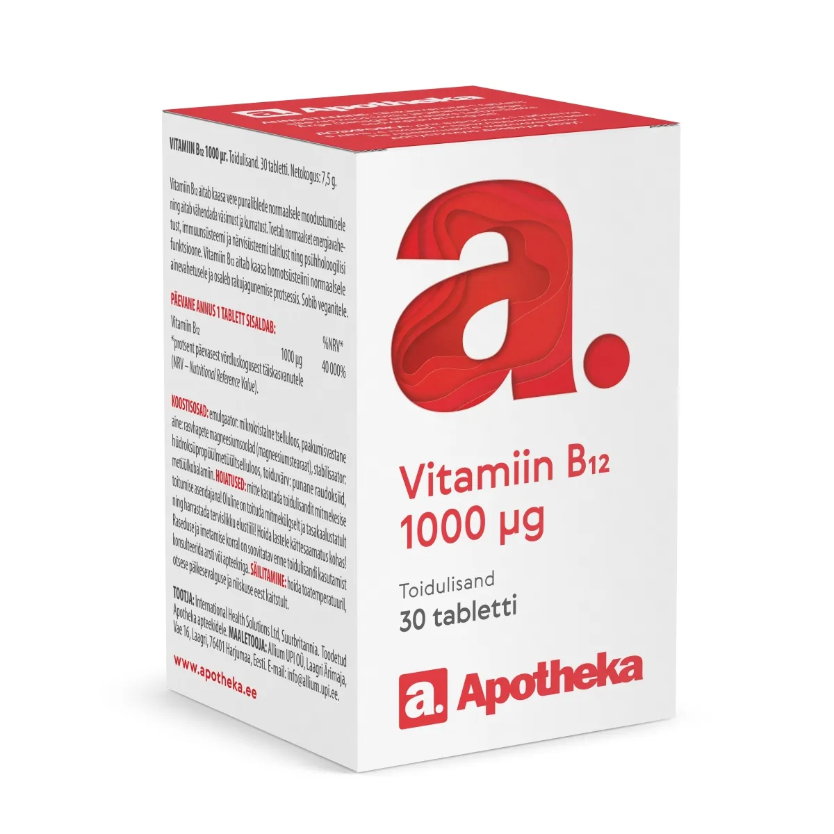 A. VITAMIIN B12 TBL 1000 MCG N30 - Tootepilt
