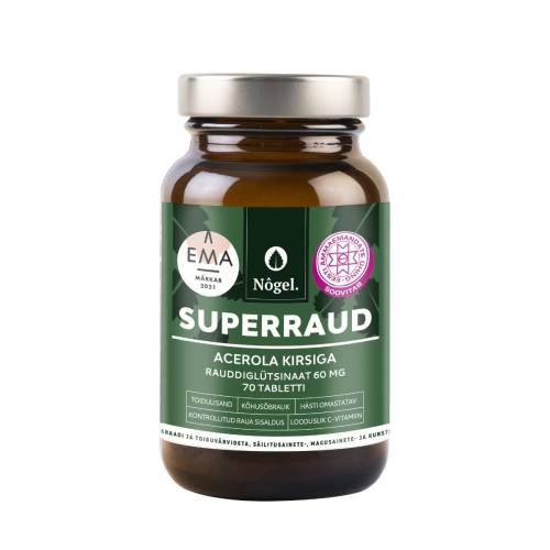 NÕGEL SUPERRAUD NÕGESE JA ACEROLA KIRSIGA TBL 60MG N70