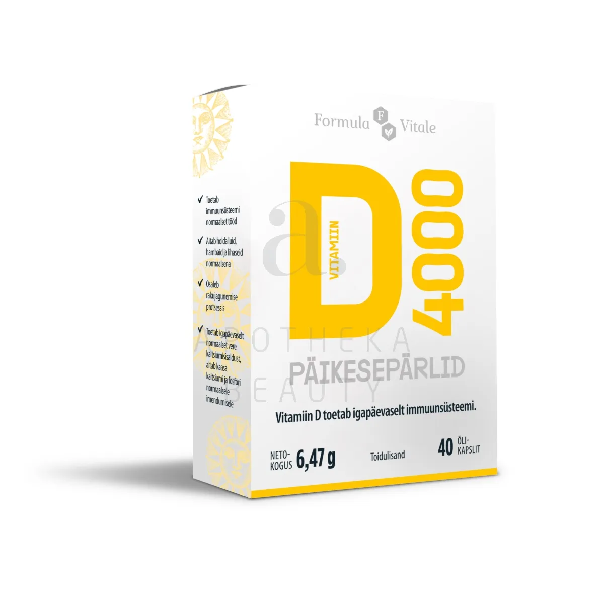 FORMULA VITALE D-VIT PÄIKESEPÄRLID 4000IU N40 - Tootepilt
