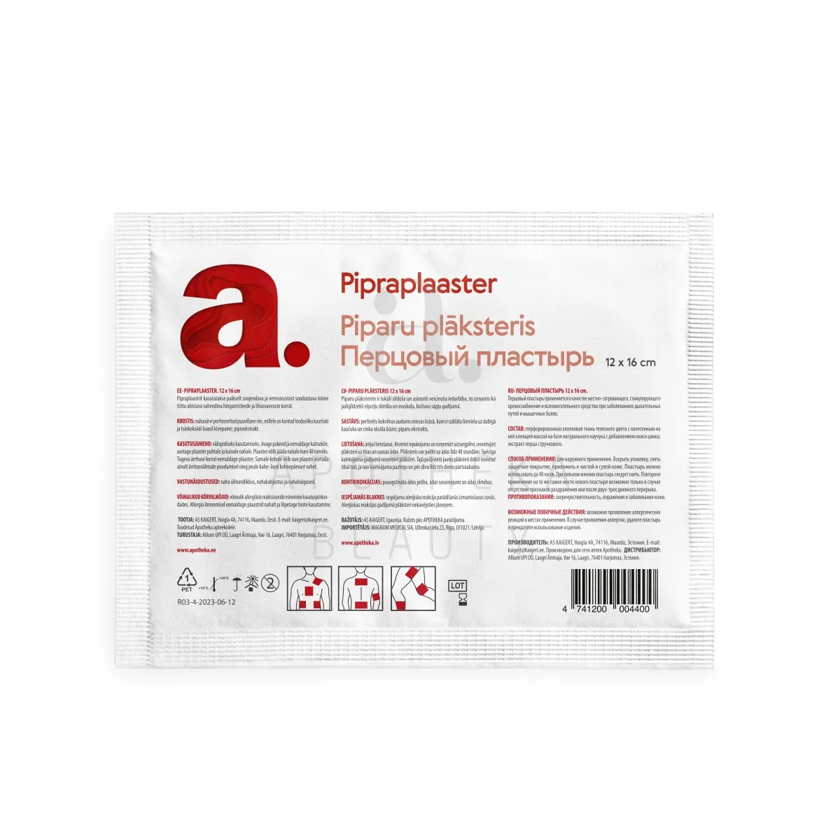 A. PIPRAPLAASTER 12X16CM - Tootepilt