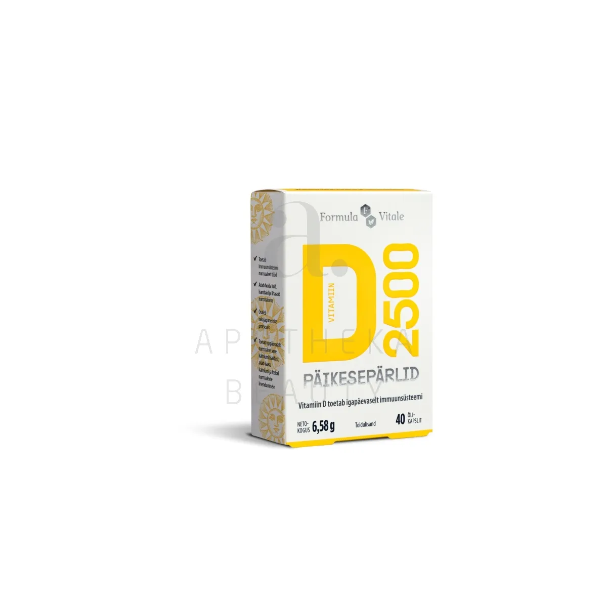 FORMULA VITALE D-VIT PÄIKESEPÄRLID 2500IU N40 - Tootepilt