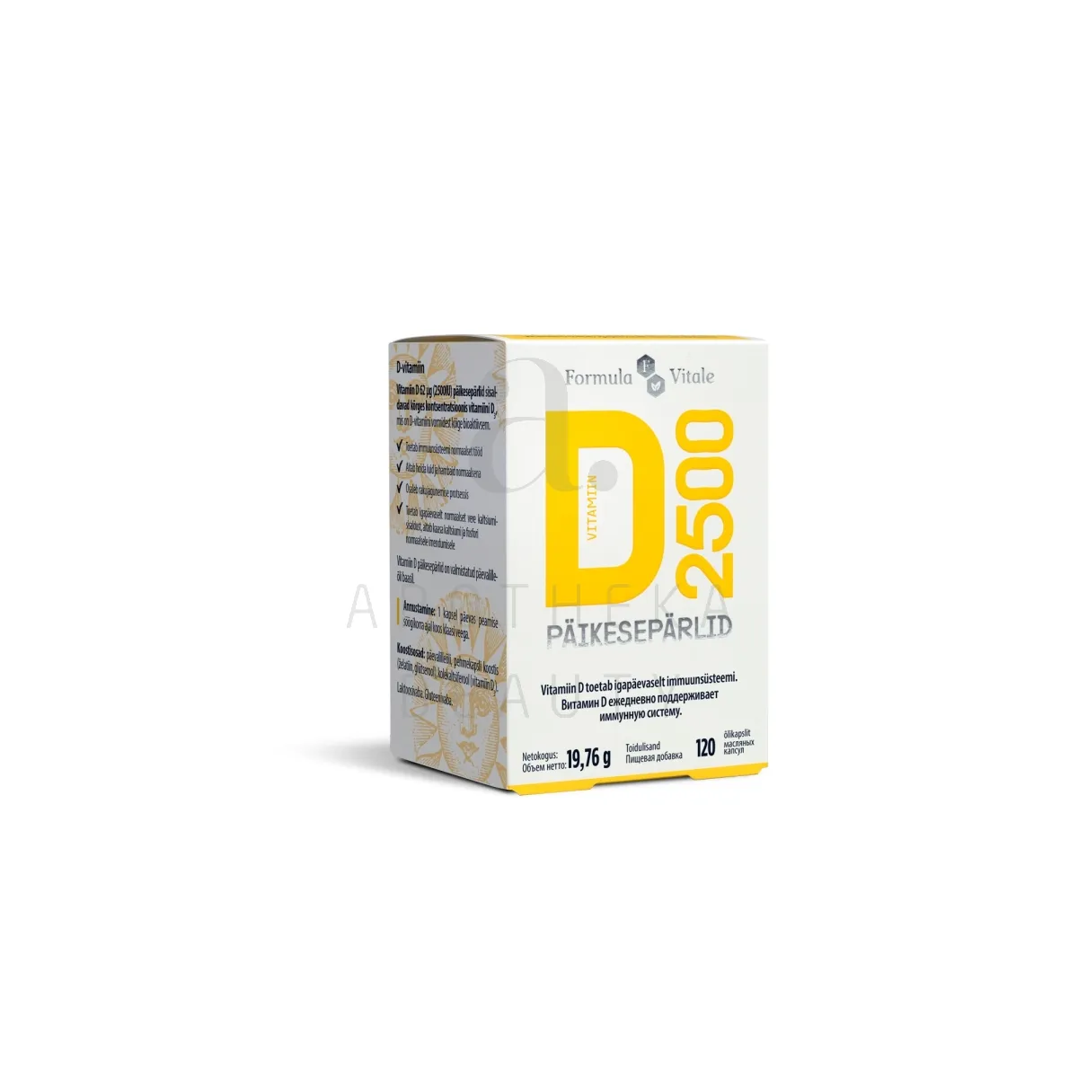 FORMULA VITALE D-VIT PÄIKESEPÄRLID 2500IU N120 - Tootepilt