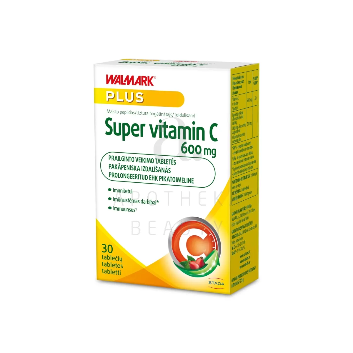 WALMARK SUPER VITAMIN C PROLONG 600MG TBL N30 - Tootepilt