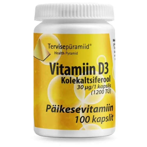 TERVISEPÜRAMIID VITAMIIN D3 KAPSLID 30MCG N100 - Tootepilt 