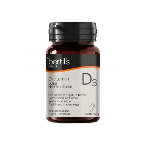 BERTILS VITAMIN D3 NÄRIMISTABLETID 50 MCG N150 TOIDULISAND - Tootepilt 