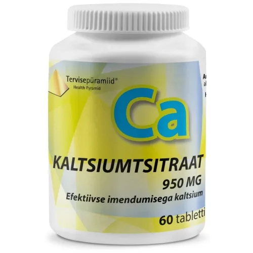 TERVISEPÜRAMIID KALTSIUMTSITRAAT TBL 950MG N60 - Tootepilt 