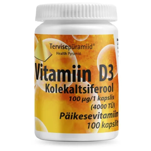 TERVISEPÜRAMIID VITAMIIN D3 KAPSLID 100MCG N100 - Tootepilt 