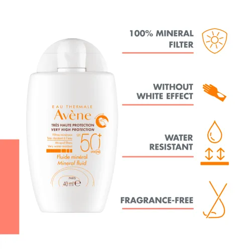 AVENE SUN MINERAL FLUID PÄIKESEKAITSE SPF50+ 40ML - Tootepilt 1