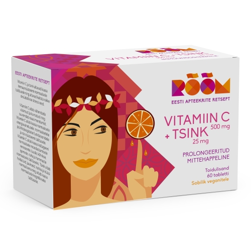 Product image of RÕÕM VITAMIIN C 500 MG + TSINK 25 MG PROLONGEERITUD TBL N60