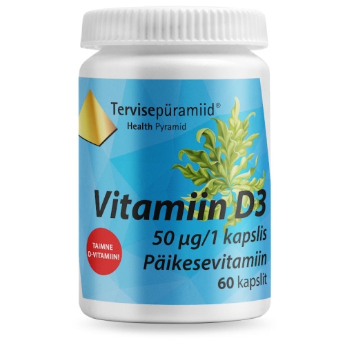 TERVISEPÜRAMIID VIT D3 KAPSLID TAIMNE 50MCG N60 - Tootepilt 