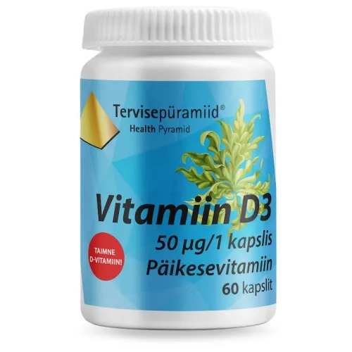 TERVISEPÜRAMIID VIT D3 KAPSLID TAIMNE 50MCG N60 - Tootepilt 