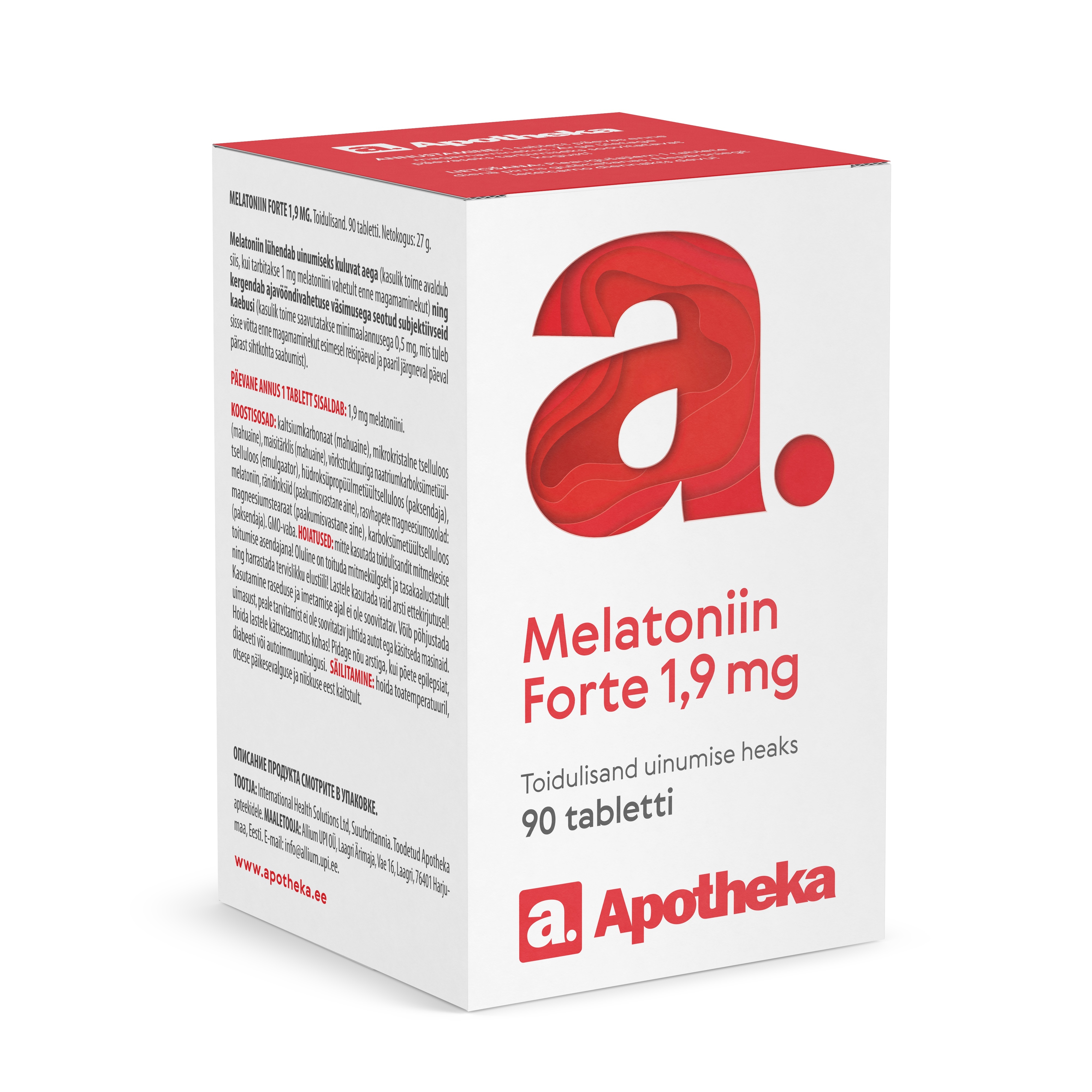 A. MELATONIIN FORTE TABLETID 1,9MG TBL N90 - Tootepilt 