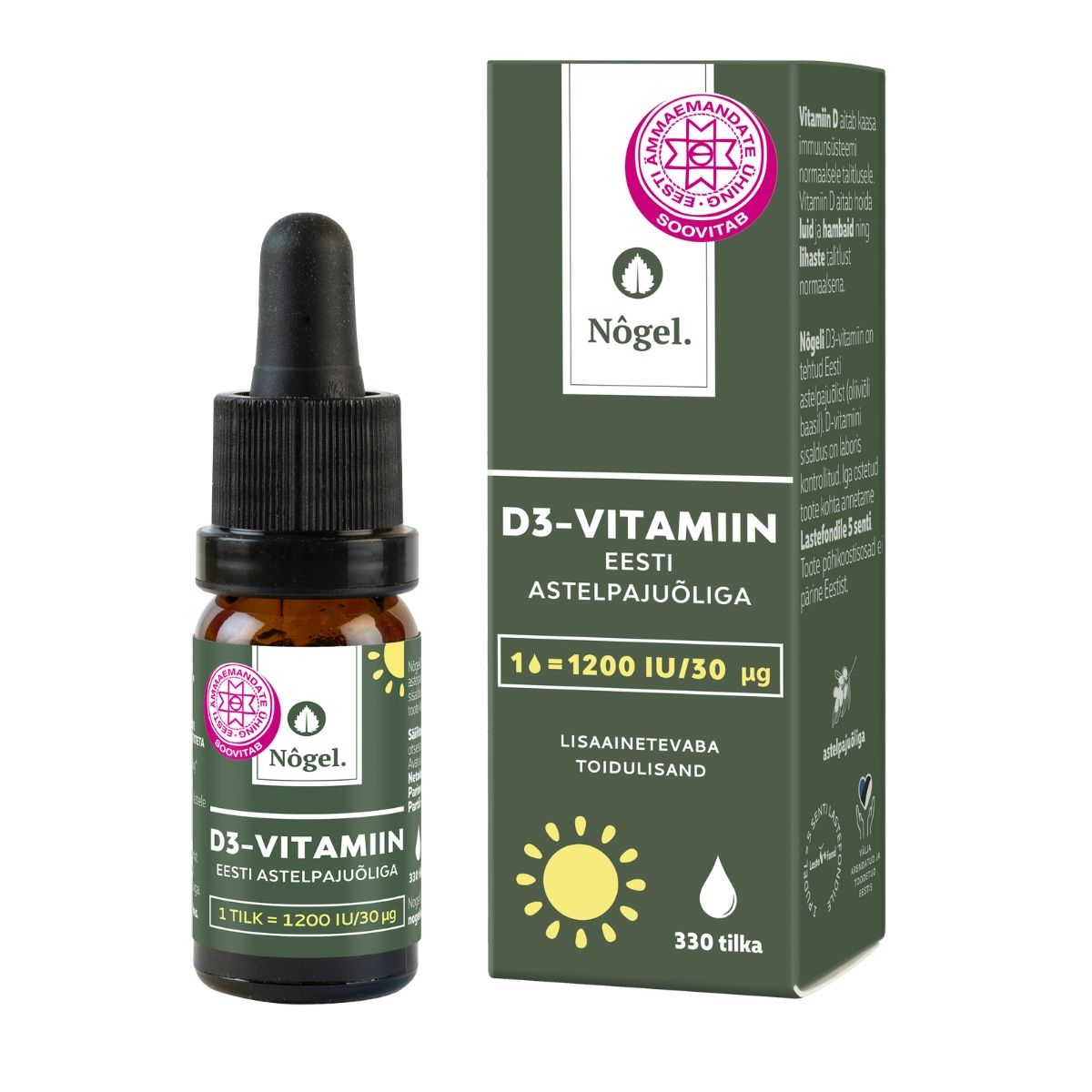 NÕGEL D3-VITAMIIN EESTI ASTELPAJUÕLIGA 1200IU/TILGAS 10ML - Tootepilt 