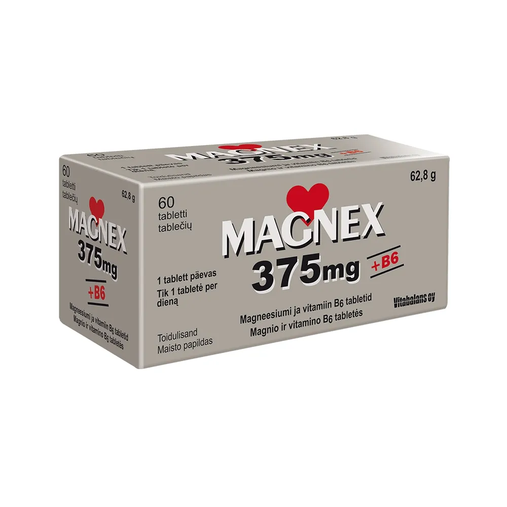 MAGNEX + VITAMIIN B6 TBL 375/2,2MG N60 - Tootepilt 