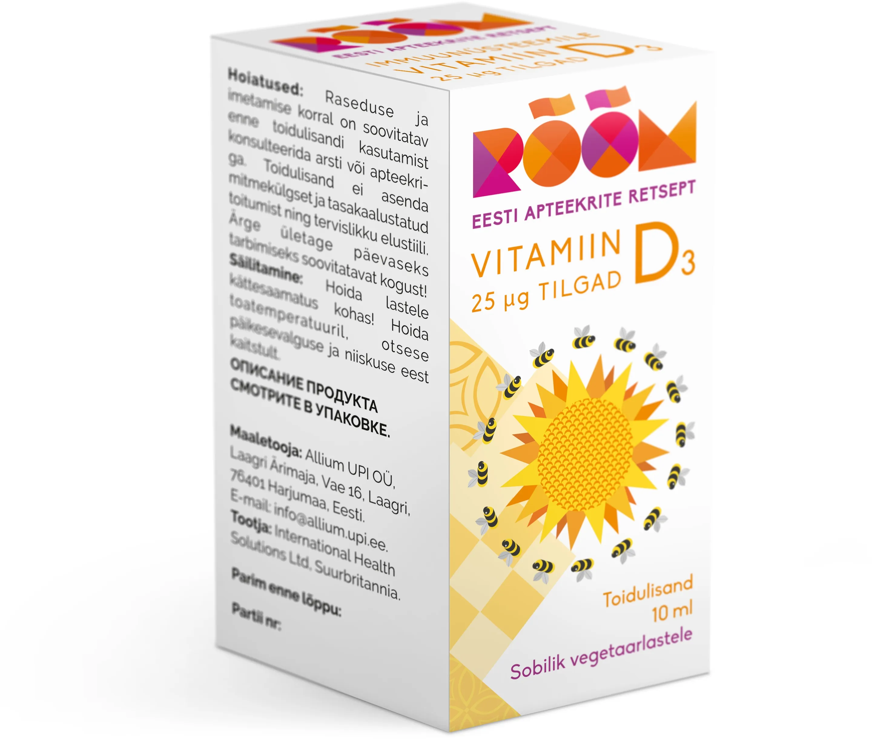 RÕÕM VITAMIIN D3 25MCG TILGAD 10ML - Tootepilt 