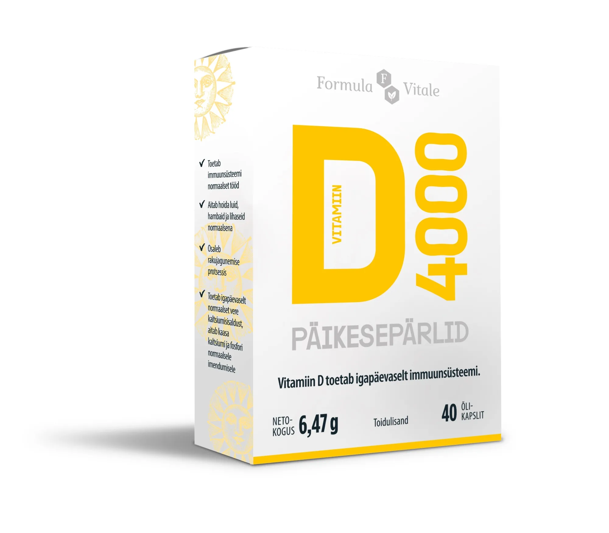 FORMULA VITALE D-VIT PÄIKESEPÄRLID 4000IU N40 - Tootepilt 
