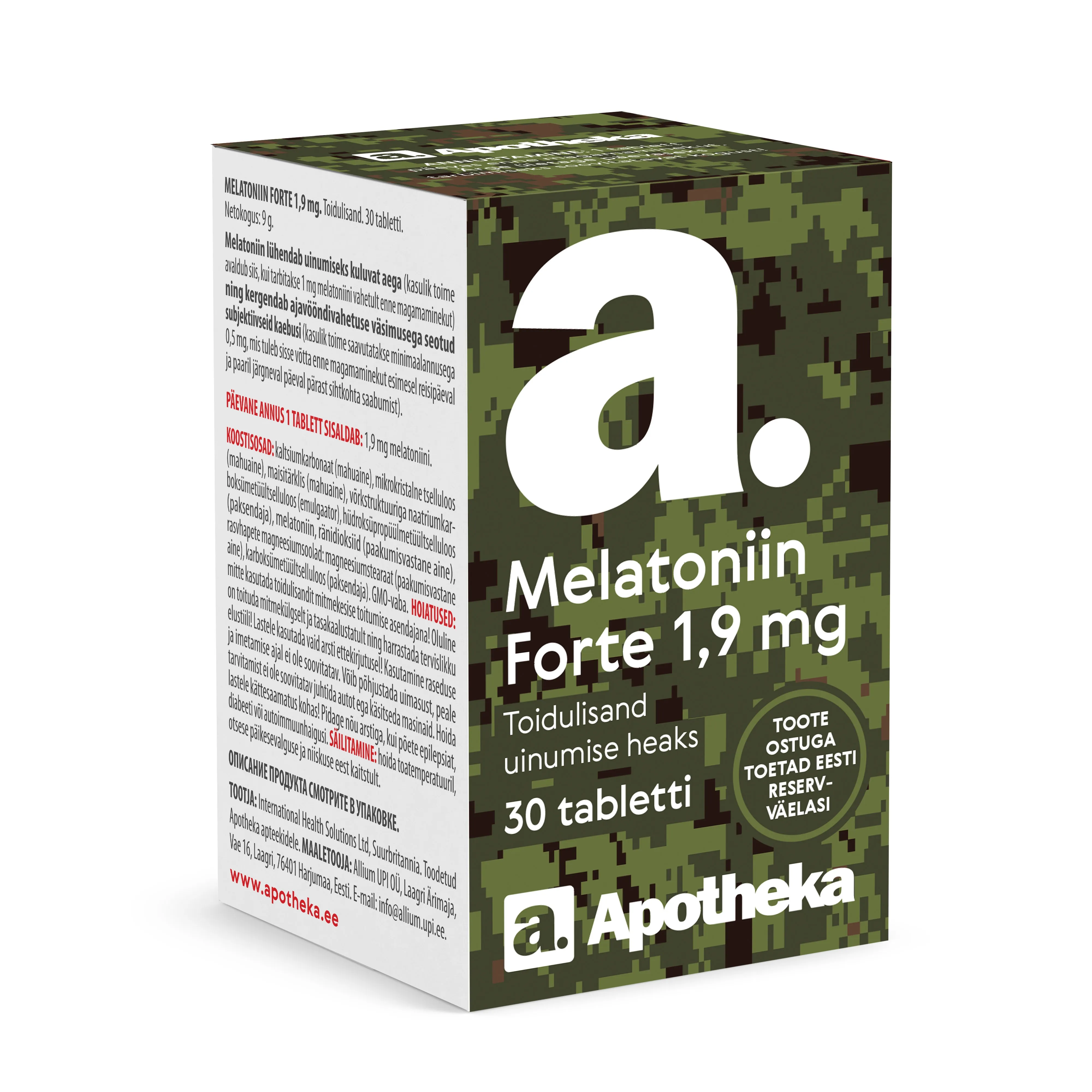 A. MELATONIIN FORTE TABLETID 1,9MG TBL N30 - Tootepilt 