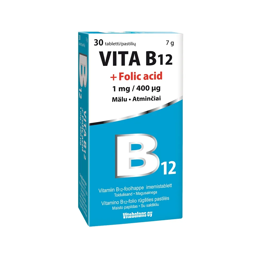 VITA B12 + FOOLHAPE TBL 1MG/400MCG N30 - Tootepilt 