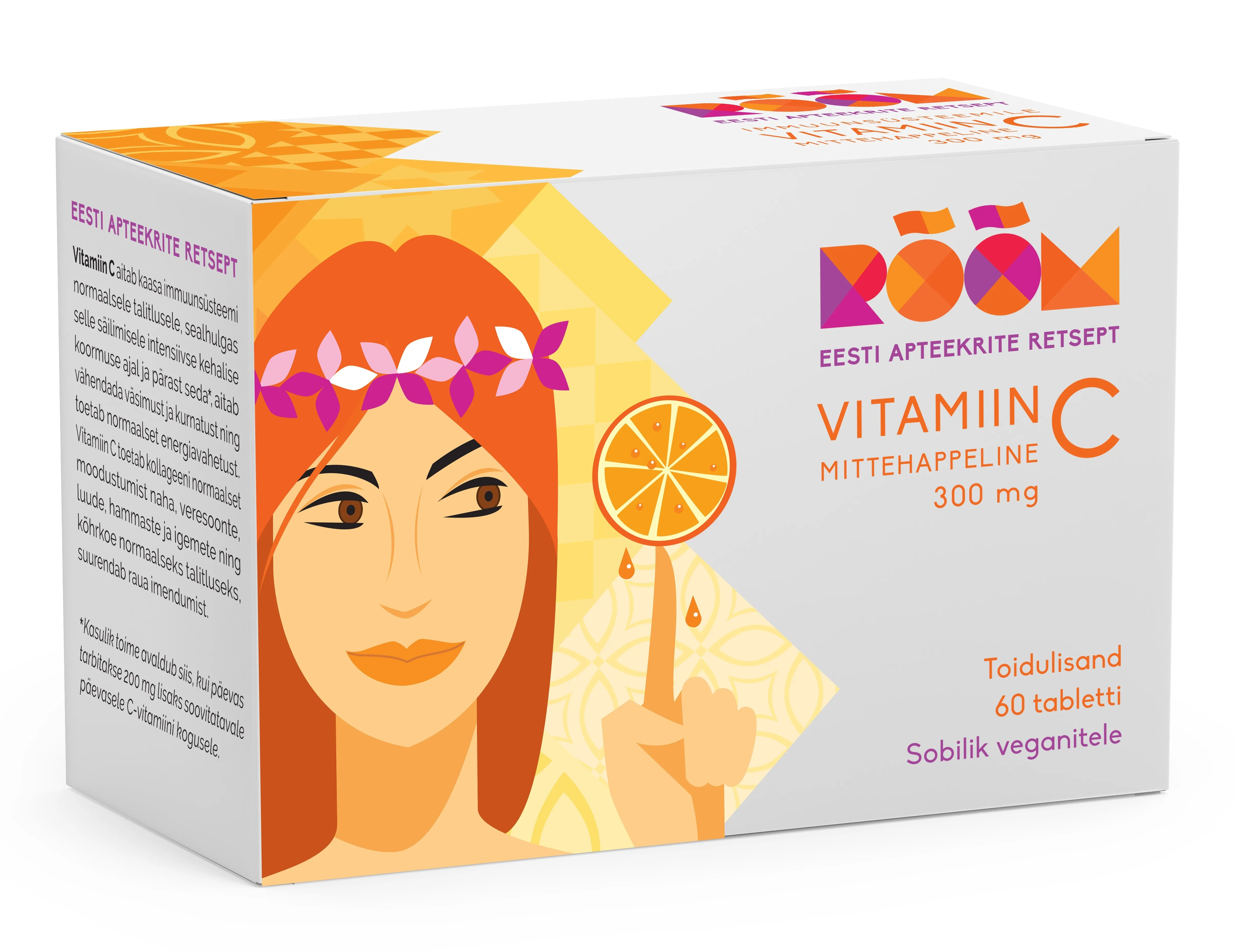 RÕÕM VITAMIIN C MITTEHAPPELINE TBL 300MG N60 - Tootepilt 