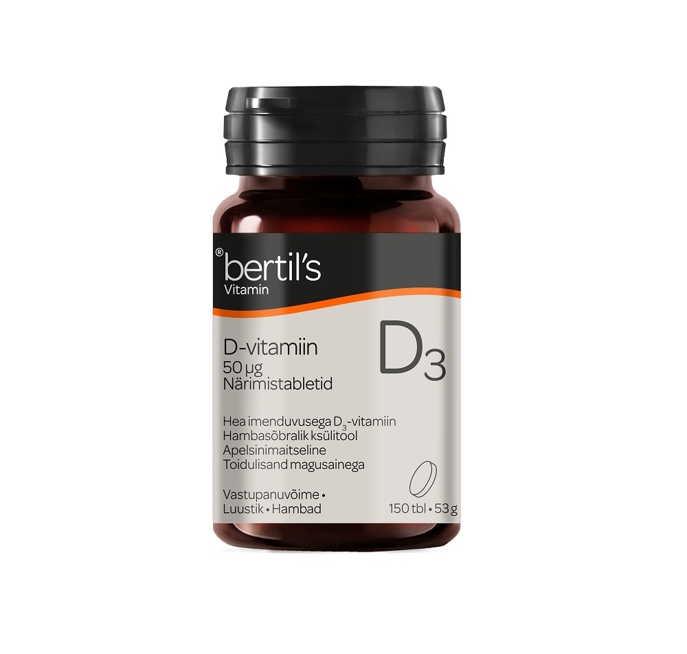 BERTILS VITAMIN D3 NÄRIMISTABLETID 50 MCG N150 TOIDULISAND - Tootepilt 