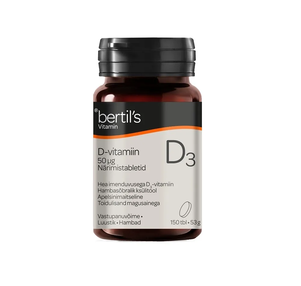 BERTILS VITAMIN D3 NÄRIMISTABLETID 50 MCG N150 TOIDULISAND - Tootepilt 