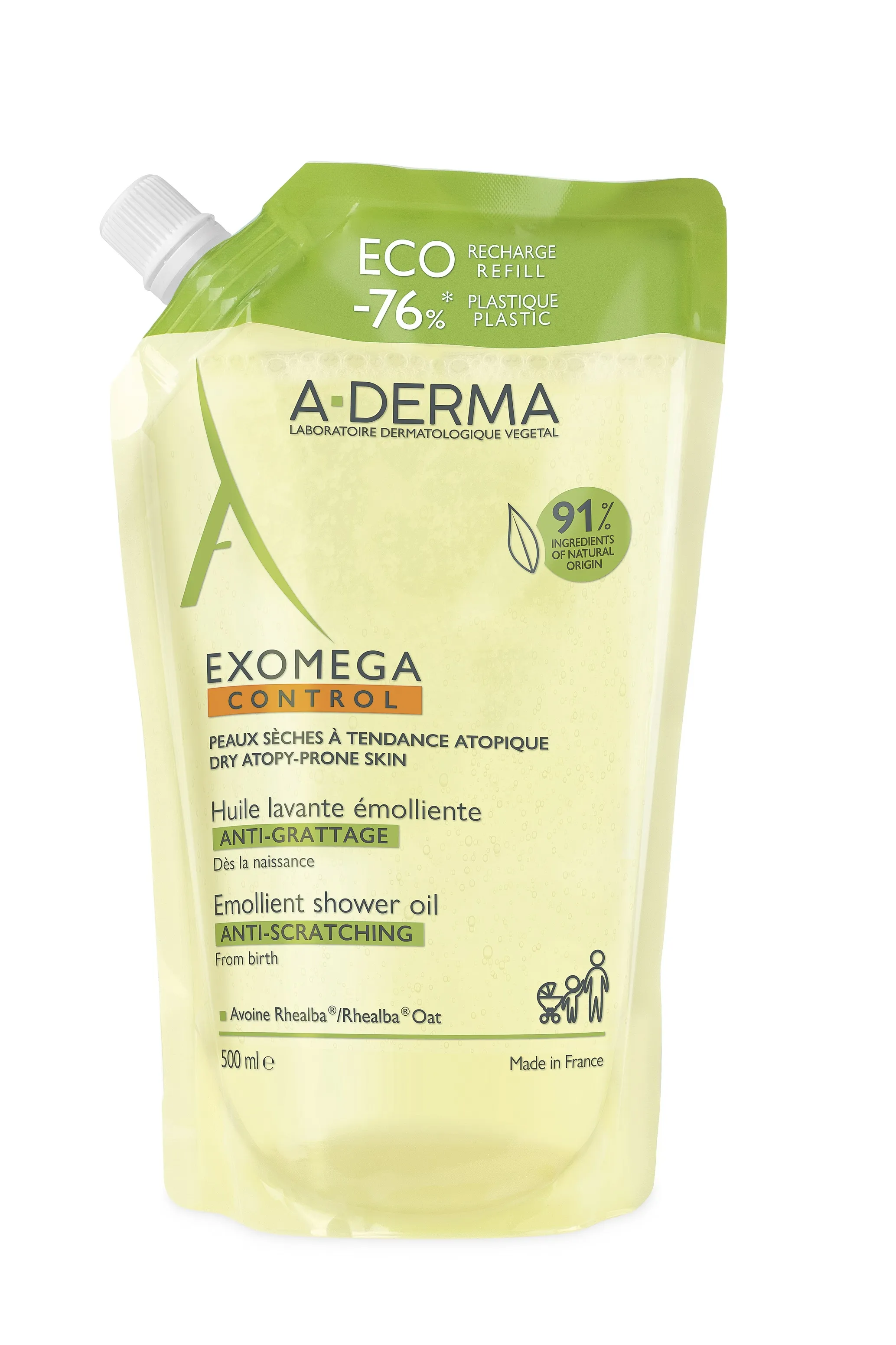 A-DERMA EXOMEGA CONTROL DUSHIÕLI TÄITEPAKEND 500ML - Tootepilt 1