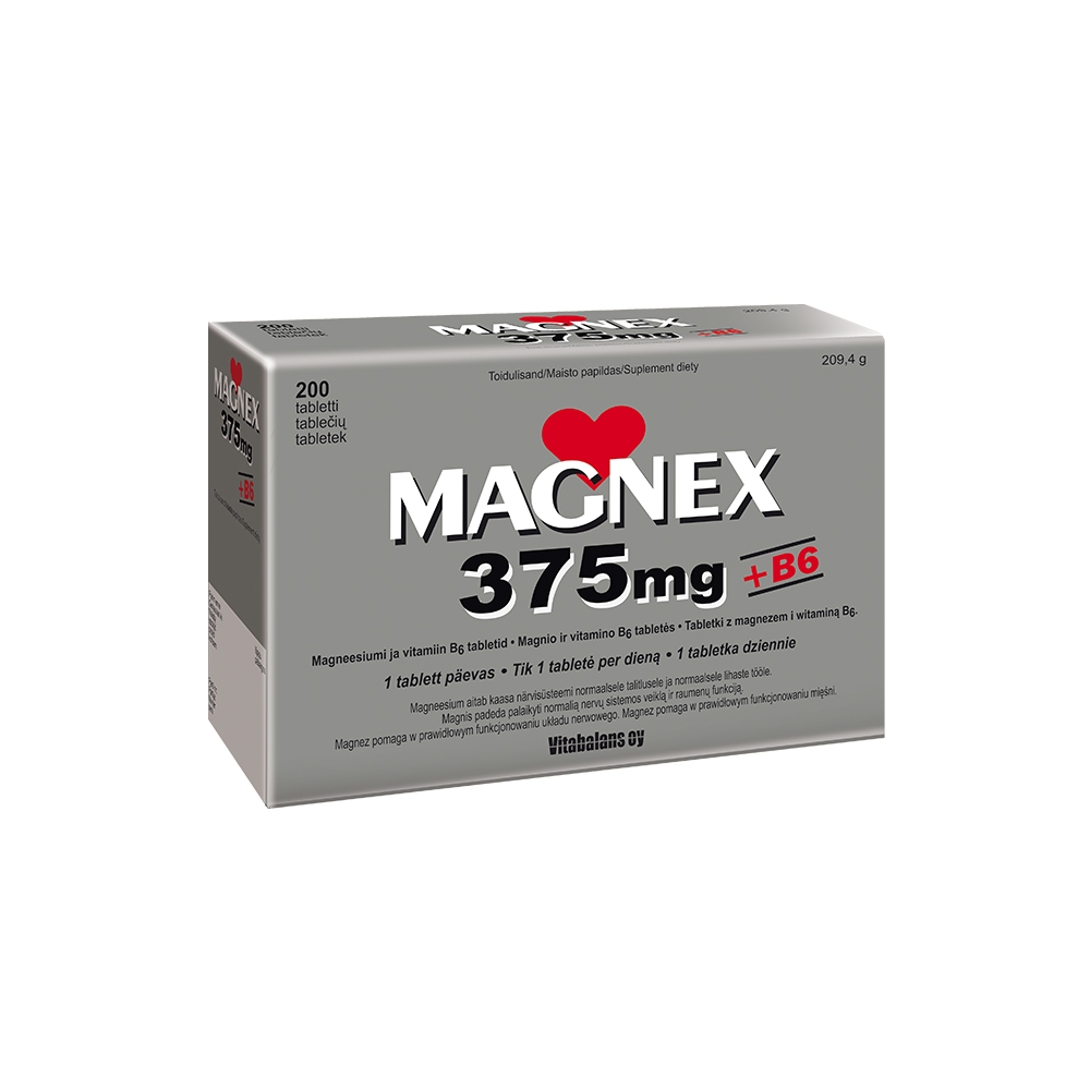 MAGNEX + VITAMIIN B6 TBL 375/2,2MG N200 - Tootepilt 