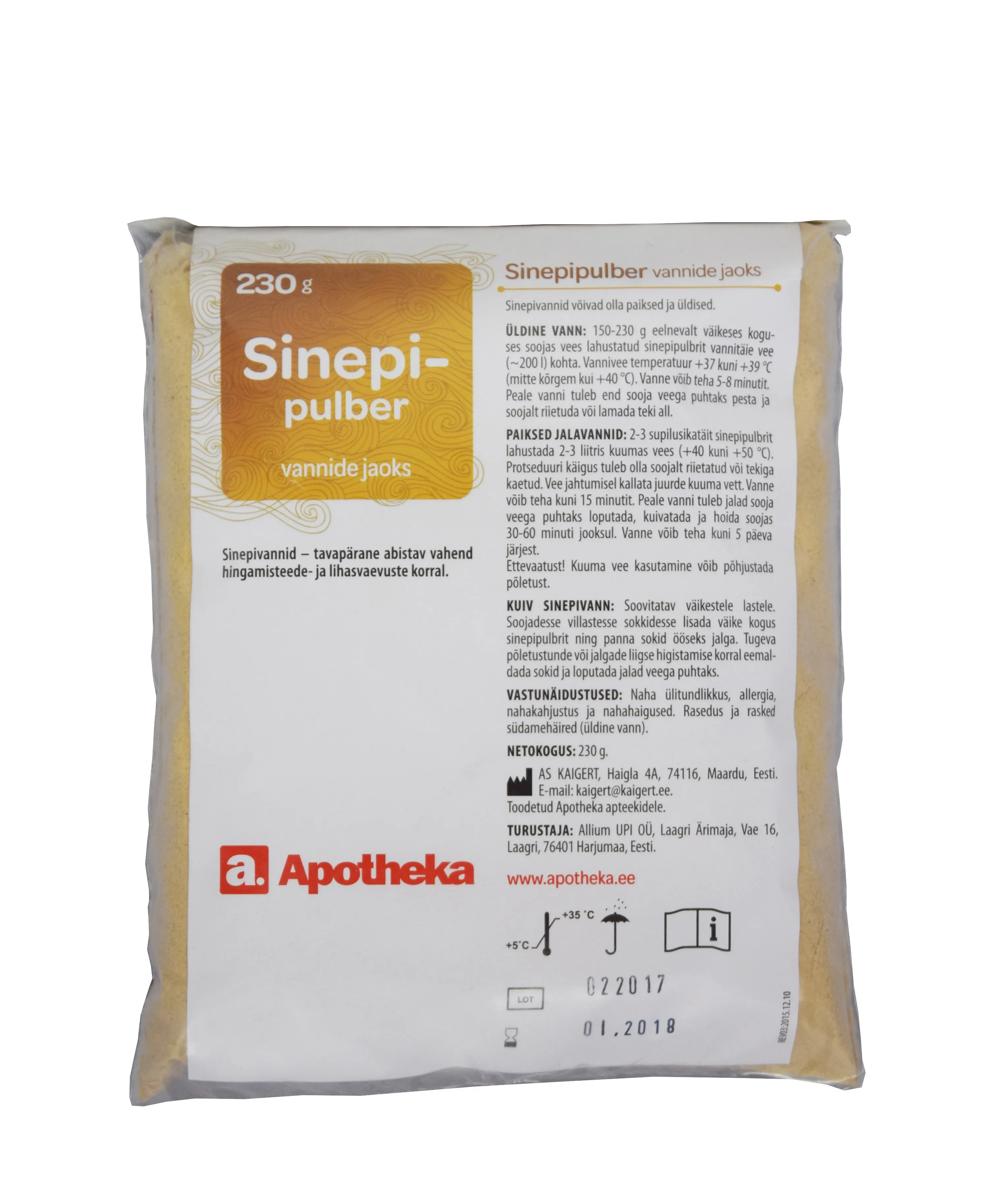 A. SINEPIPULBER VANNIDE JAOKS 230G - Tootepilt 