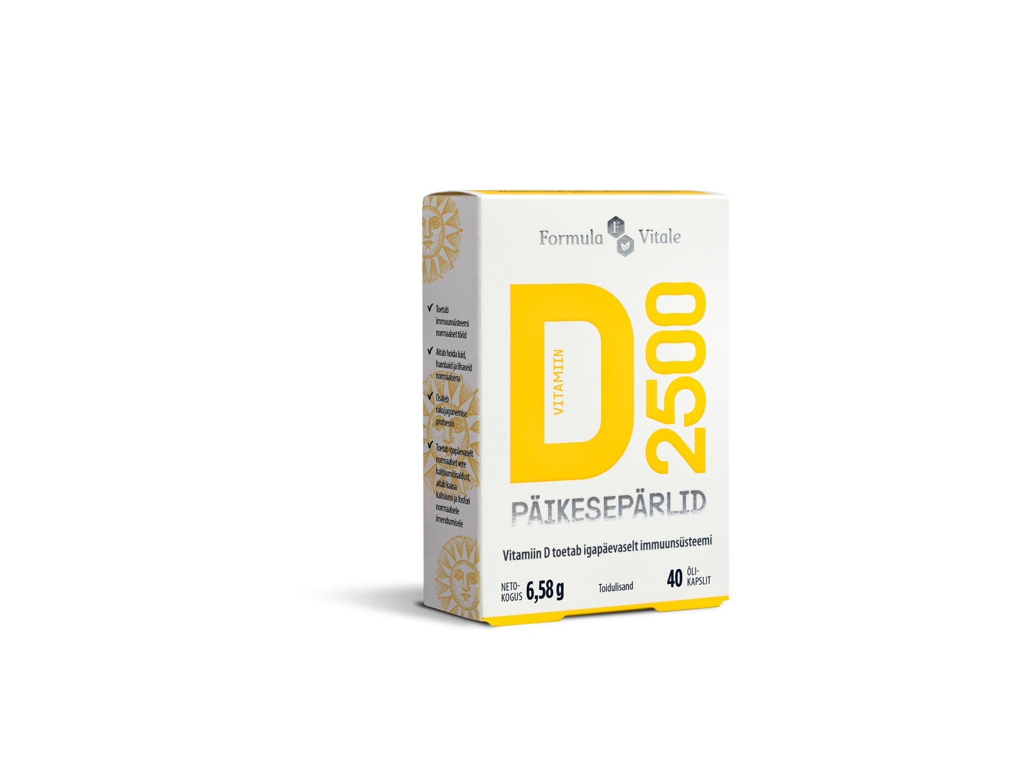 FORMULA VITALE D-VIT PÄIKESEPÄRLID 2500IU N40 - Tootepilt 