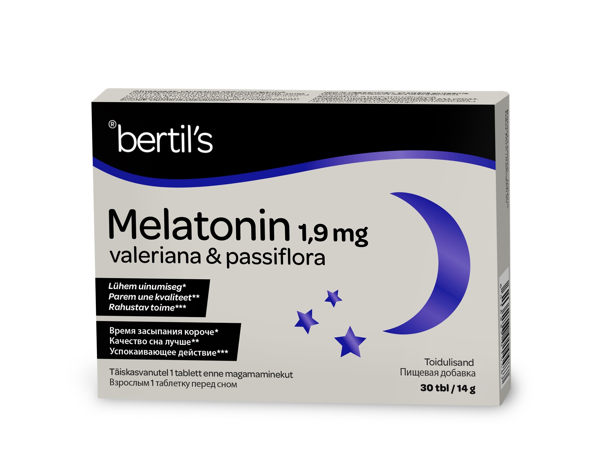 BERTILS MELATONIN 1,9 MG VALERIANA&PASSIFLORA N30 - Tootepilt 