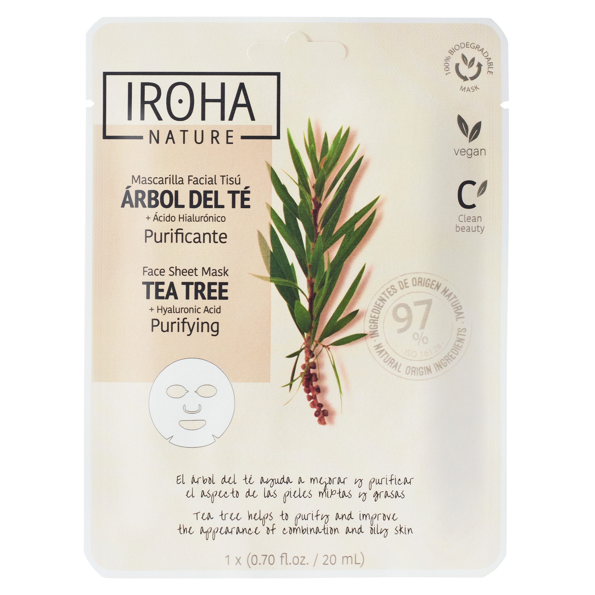 IROHA NATURE KANGASMASK PUHASTAV TEEPUU JA HÜALUROONHAPPEGA N1 - Tootepilt 