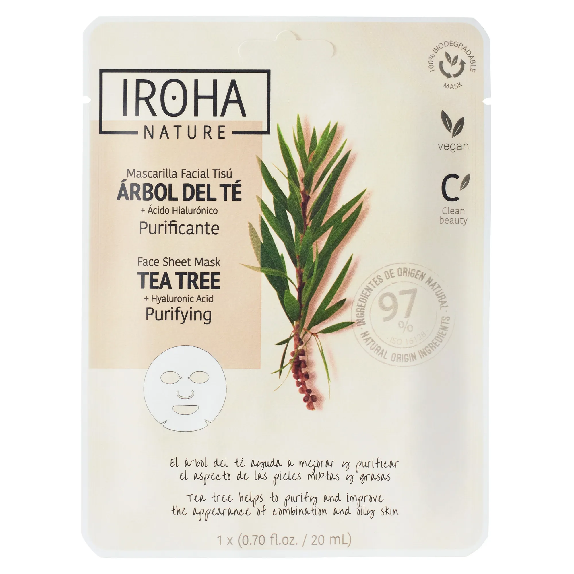 IROHA NATURE KANGASMASK PUHASTAV TEEPUU JA HÜALUROONHAPPEGA N1 - Tootepilt 