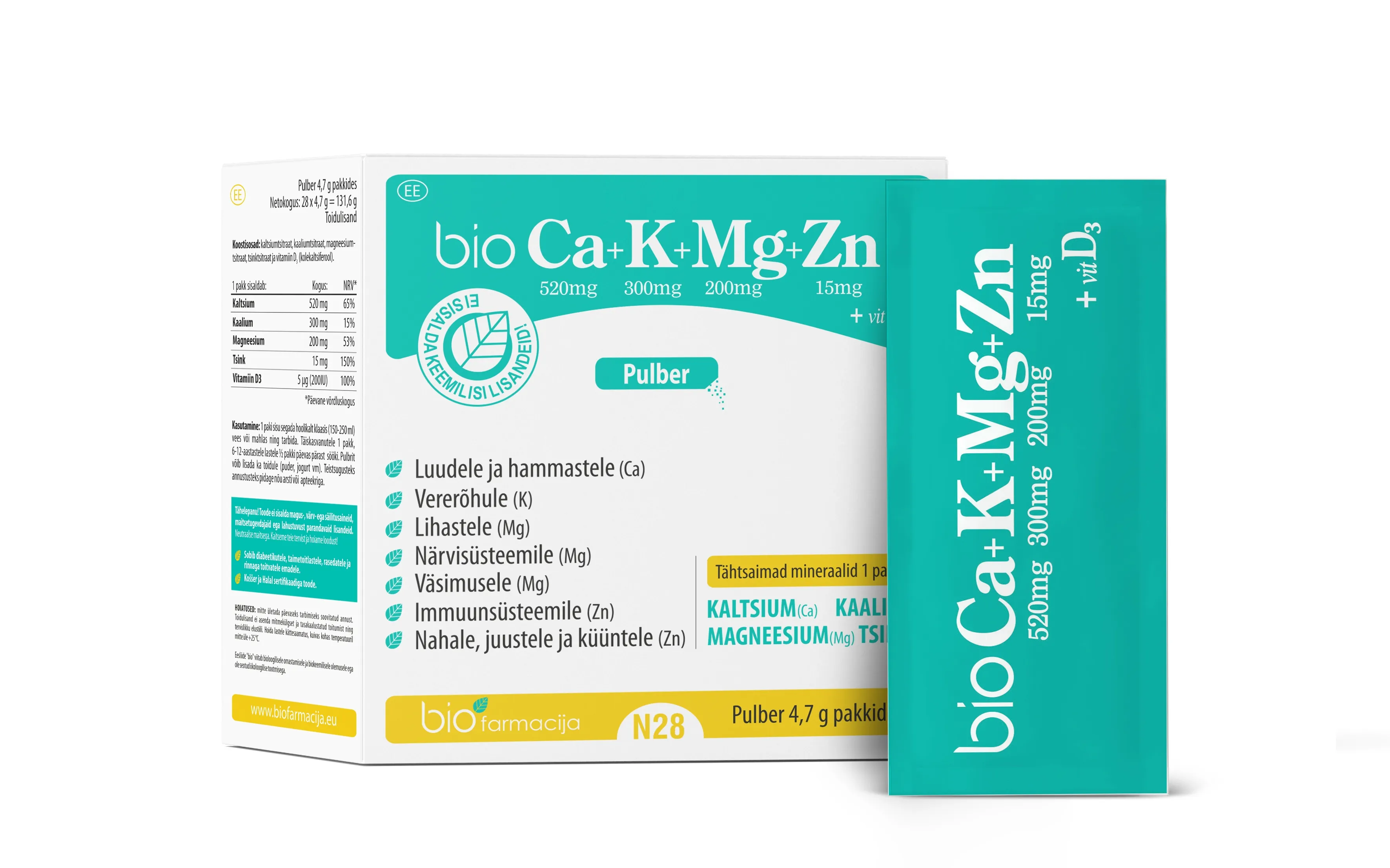 BIO CA+K+MG+ZN+VITAMIIN D3 PULBER N28 - Tootepilt 
