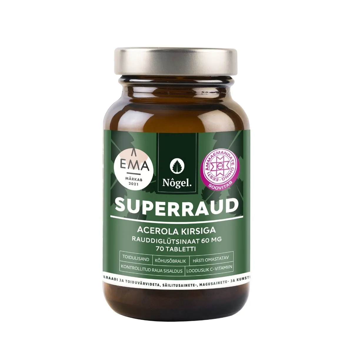 NÕGEL SUPERRAUD ACEROLA KIRSIGA TBL 60MG N70 - Tootepilt 