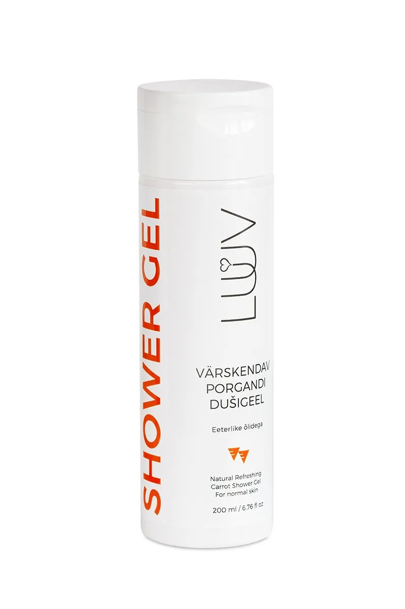LUUV DUSHIGEEL VÄRSKENDAV PORGANDI JA EETERLIKE ÕLIDEGA 200ML - Tootepilt 